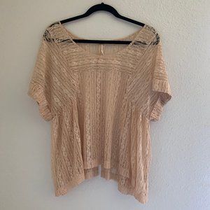 Free People | Boxy cream blush lace blouse